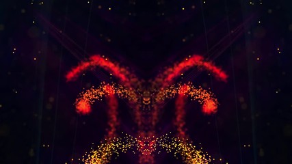 Wall Mural - An amazing symmetrical dance of orange and red rays in space, made of stardust particles, creating hypnotic spiral figures. Use: company openers, intros, presentations.