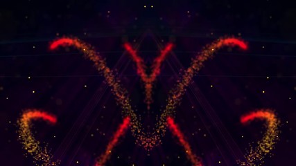 Wall Mural - A hypnotic symmetrical dance of orange and red rays in space, made of stardust particles, creating spiral figures. Use: company openers, intros, teasers.