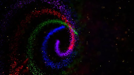 Wall Mural - Many colorful stardust rays, dancing in space, ending with a double spiral and a dissolve. Light flares on the screen. Perfect for company openers, intros, presentations.