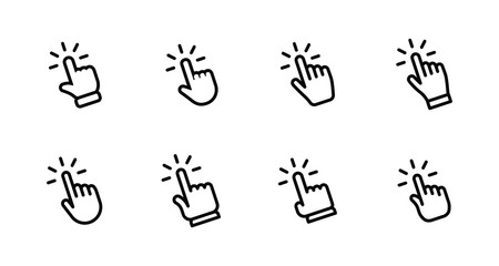 hand clicking icon set. finger click pointer.