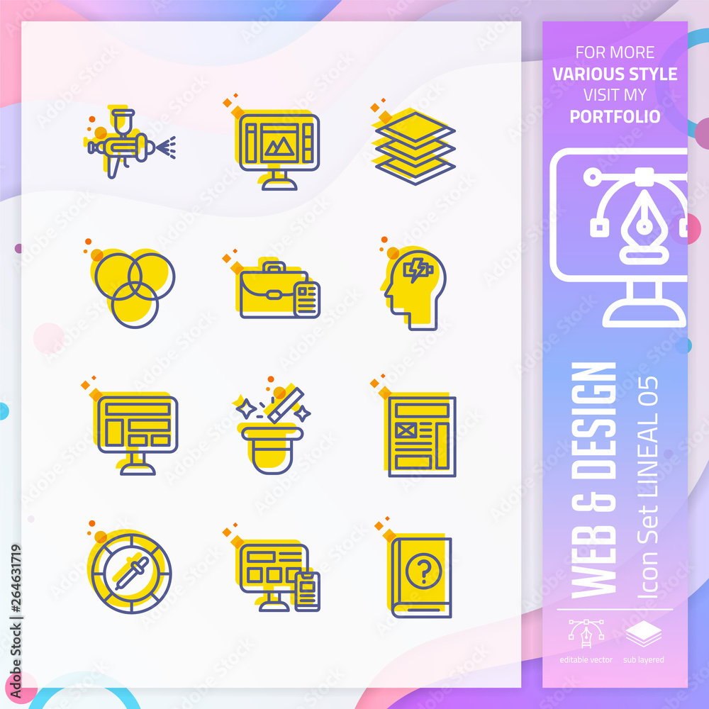 Graphic Design icon set vector with line on simple concept. Web ...