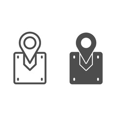 Poster - Package location line and glyph icon. Cargo location vector illustration isolated on white. Map pin with box outline style design, designed for web and app. Eps 10.