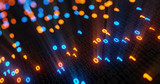 Fototapeta Do przedpokoju - Abstract blue and orange digital binary code matrix background with flare. Futuristic Big data information technology, data center, block chain, server, internet, hi-speed. 3D rendering
