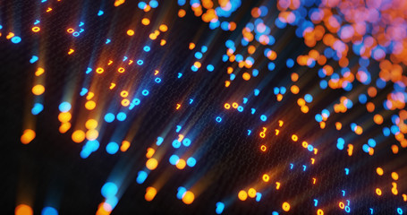 Aufkleber - Abstract blue and orange digital binary code matrix background with flare. Futuristic Big data information technology, data center, block chain, server, internet, hi-speed. 3D rendering