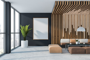 Gray and wooden office waiting room with poster