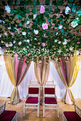 Indian hindu wedding mandap, decorations and interiors