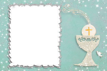 Wall Mural - First holy communion invitation card.