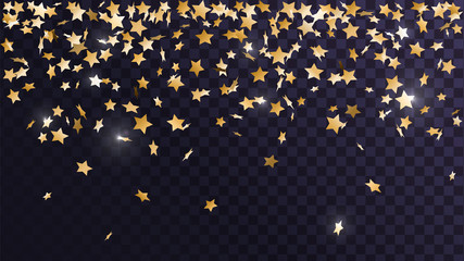 falling gold stars confetti on a transparent background, celebration and festival, fun decoration