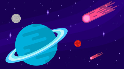 Wall Mural - background with space. comets and planets. a big blue planet in cosmos. flat style