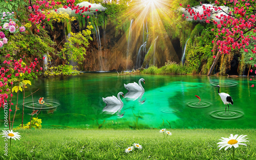 3d wallpaper lake and sea or waterfall