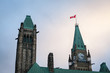 Main tower of the center block of the Parliament of Canada, in the Canadian Parliamentary complex of Ottawa, Ontario. It is a major kandmark,  containing the Senate and the house of commons