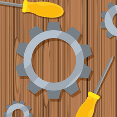 Wall Mural - gear screwdrivers on wooden