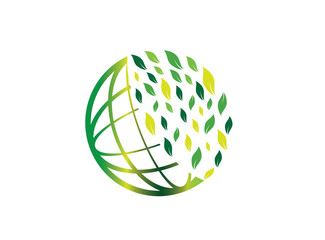 planet lines with leaves world envirenment care for logo design vector, protect the globe icon, save earth symbol