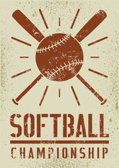 Wall Mural - Softball Championship typographical vintage grunge style poster. Retro vector illustration.