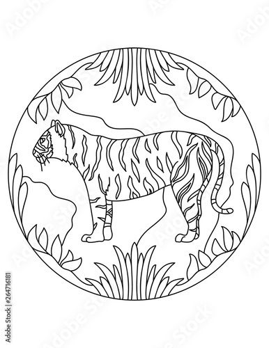 Tiger Pattern Illustration Of Tiger Mandala With An Animal Predator In A Circular Frame Coloring Page For Kids And Adults Predator Felines Ilustracion De Stock Adobe Stock