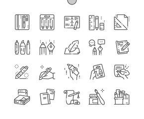 Poster - Writing tools Well-crafted Pixel Perfect Vector Thin Line Icons 30 2x Grid for Web Graphics and Apps. Simple Minimal Pictogram