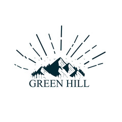 Sticker - green hill logo icon with mountain logo illustration