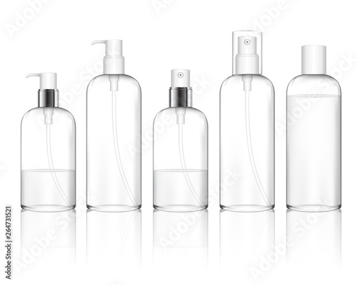 Fotomural Cosmetic plastic bottle with different caps (spray, dispenser pump)