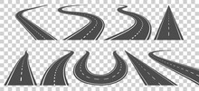 Winding Curved Road Or Highway With Markings.