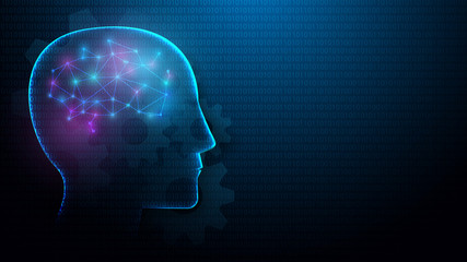 Aufkleber - Human head and brain with Artificial intelligence concept from lines, triangles and particle style design. Illustration vector
