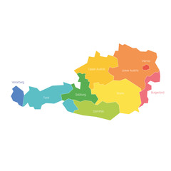 Naklejka na meble States of Austria. Map of regional country administrative divisions. Colorful vector illustration