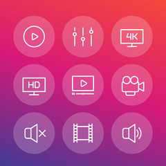 Wall Mural - video player line icons set