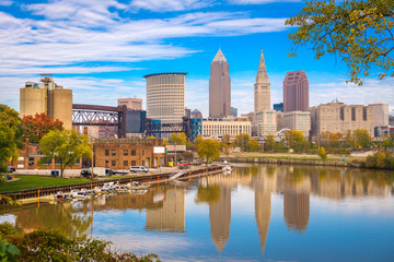 Wall Mural - Cleveland, Ohio, USA skyline on the Cuyahoga River.