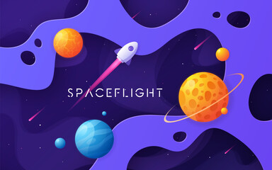 colorful cartoon outer space background, design, banner, artwork.