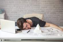 Man Designers Sleeping Because Of Fatigue From Work.