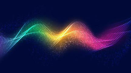 Poster - dynamic abstract colorful liquid flow particles background. shining abstract particle flow backgroun