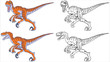 Running Velociraptor Cartoon Mascot Set