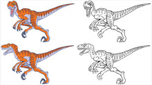 Running Velociraptor Cartoon Mascot Set