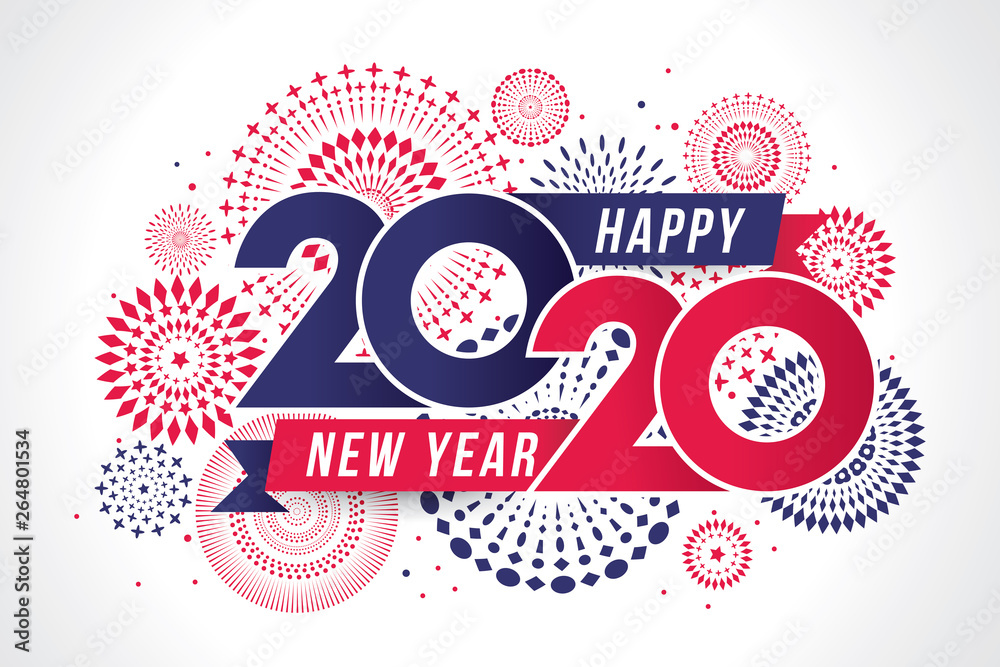 Vector illustration of  fireworks. Happy new year 2020 theme - obrazy, fototapety, plakaty 