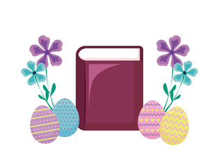 Poster - bible with eggs of easter and flowers