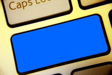 Leinwandbilder - Design business concept Empty copy space modern abstract background. Keyboard blue key Intention create computer computing reflection document