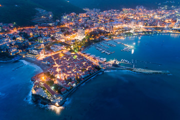 Wall Mural - aerial view of the Old Town Budva at night