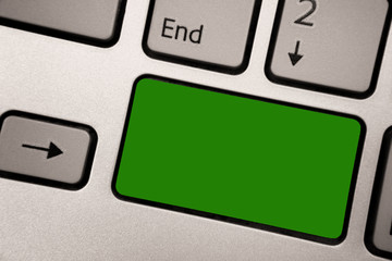 Leinwandbilder - Design business concept Empty template copy space text for Ad website isolated. Keyboard green key Intention create computer computing reflection document