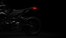 Black Motorcycle Detail Part On Dark Background - 3D Render