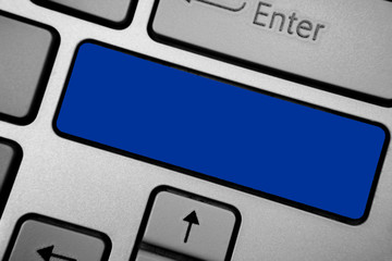 Leinwandbilder - Design business concept Empty copy text for Web banners promotional material mock up template. Grey silvery keyboard with bold blue color button 3 white color texts