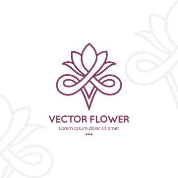 Linear flower emblem. Elegant, classic elements. Can be used for jewelry, beauty and fashion industry. Great for logo, monogram, invitation, flyer, menu, brochure, background, or any desired idea.