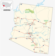 Road Map Of The US American State Of Arizona