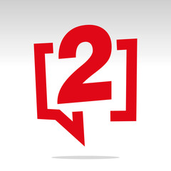 Number two 2 red speech brackets isolated logo icon sticker element