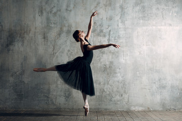Wall Mural - Ballerina female. Young beautiful woman ballet dancer, arabesque.
