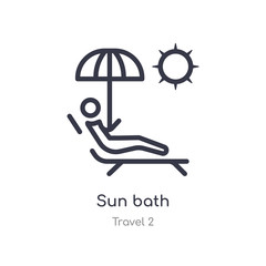 sun bath outline icon. isolated line vector illustration from travel 2 collection. editable thin stroke sun bath icon on white background