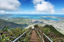 Lush Mountain Scenes From A Ridge Trail On Oahu, Hawaii Overlooking Kaneohe, Kailua And The Windward Side Of The Island