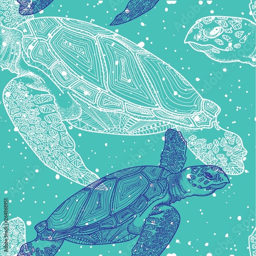 Fotomural Seamless pattern with sea turtles