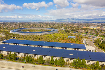 Fototapete - Aerial drone photo Apple Park Cupertino CA