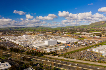 Fototapete - Aerial photo Tesla Factory Fremont CA