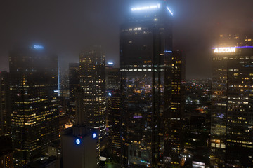 Fototapete - Aerial photo of Downtown Los Angeles CA at night
