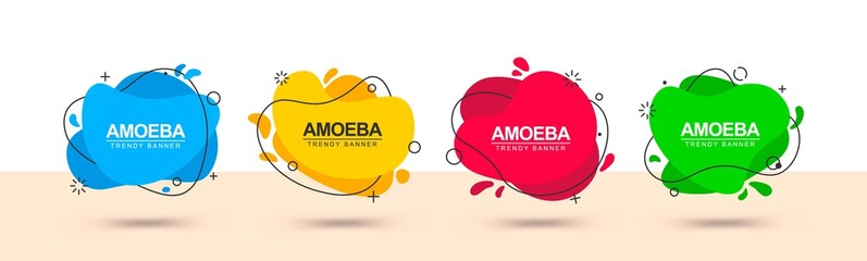 Poster - Set of vector trendy abstract banners. Flat geometric shapes in memphis design style. Template ready for use in web or print design.